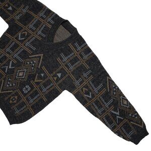 Sundazed (Italy) Fine-Gauge Southwestern Jacquard Knit V-Neck Sweater : L
